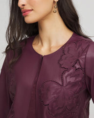 Chico's For Sale Blackened Burgundy Travelers™ Collection Faux Leather Embroidered Jacket