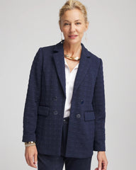 Chico's Discount Passport Blue Textured Single-Breasted Knit Blazer