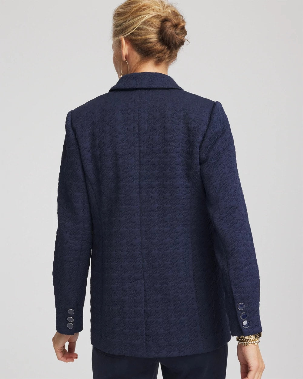 Chico's Discount Passport Blue Textured Single-Breasted Knit Blazer