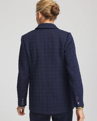 Chico's Discount Passport Blue Textured Single-Breasted Knit Blazer