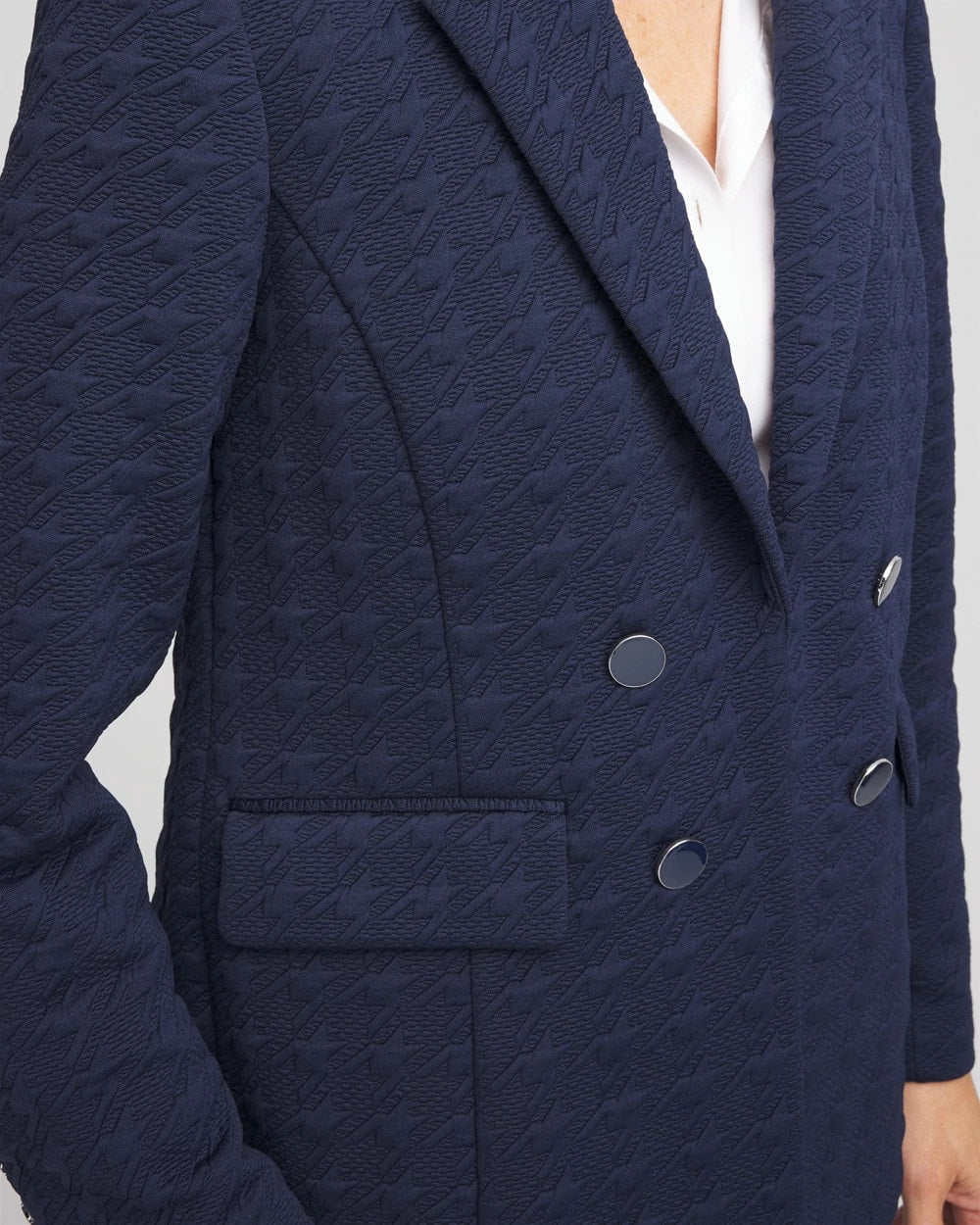 Chico's Discount Passport Blue Textured Single-Breasted Knit Blazer