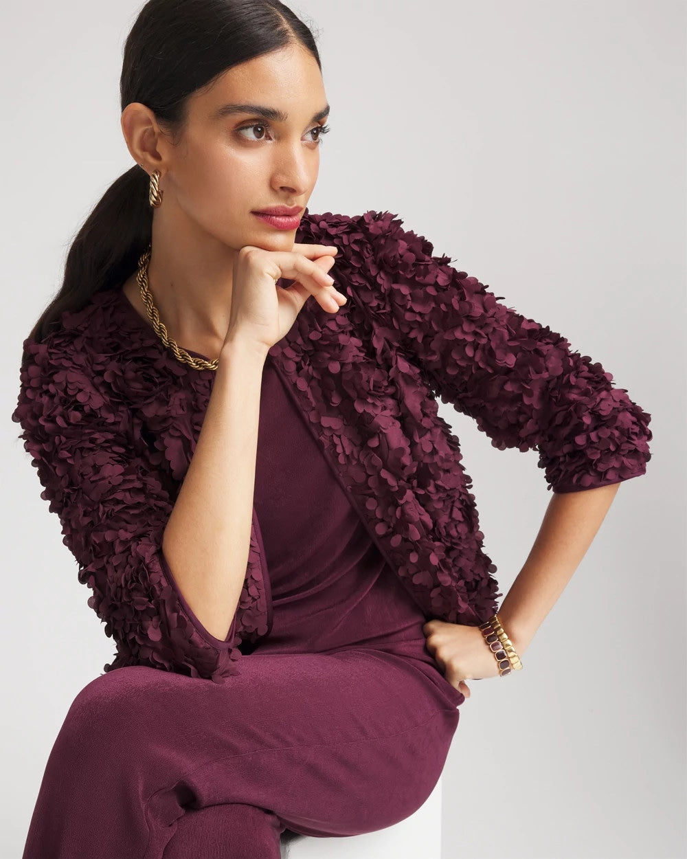 Chico's Outlet Blackened Burgundy Travelers™ Collection Textured Rosette Jacket