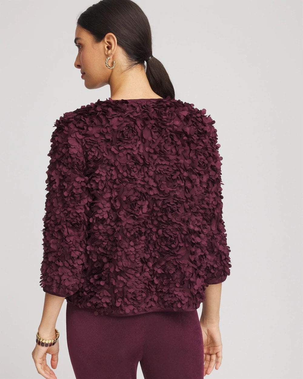 Chico's Outlet Blackened Burgundy Travelers™ Collection Textured Rosette Jacket