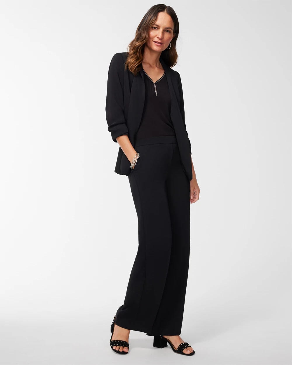 Chico's On Sale Black Ruched Sleeve Blazer