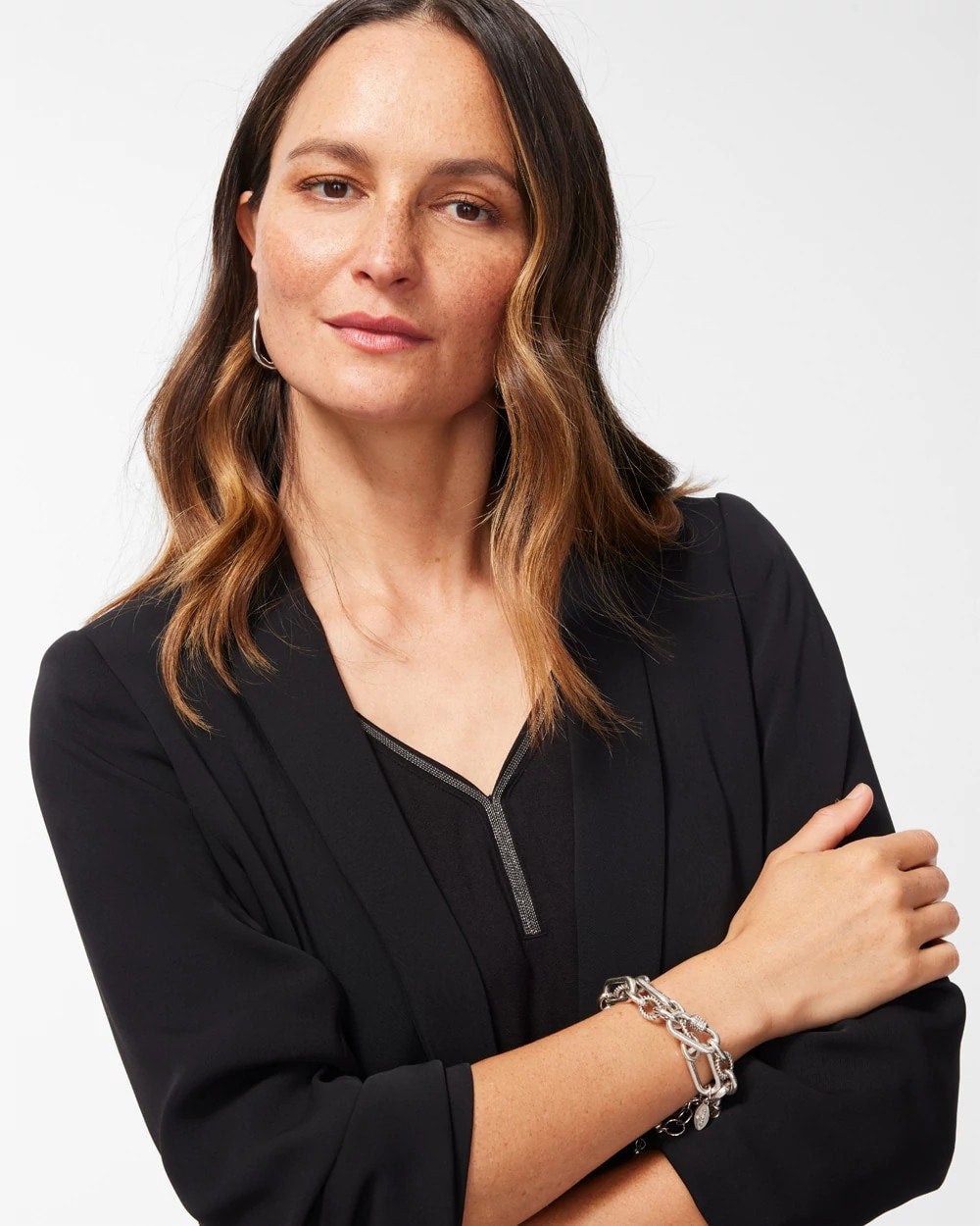 Chico's On Sale Black Ruched Sleeve Blazer