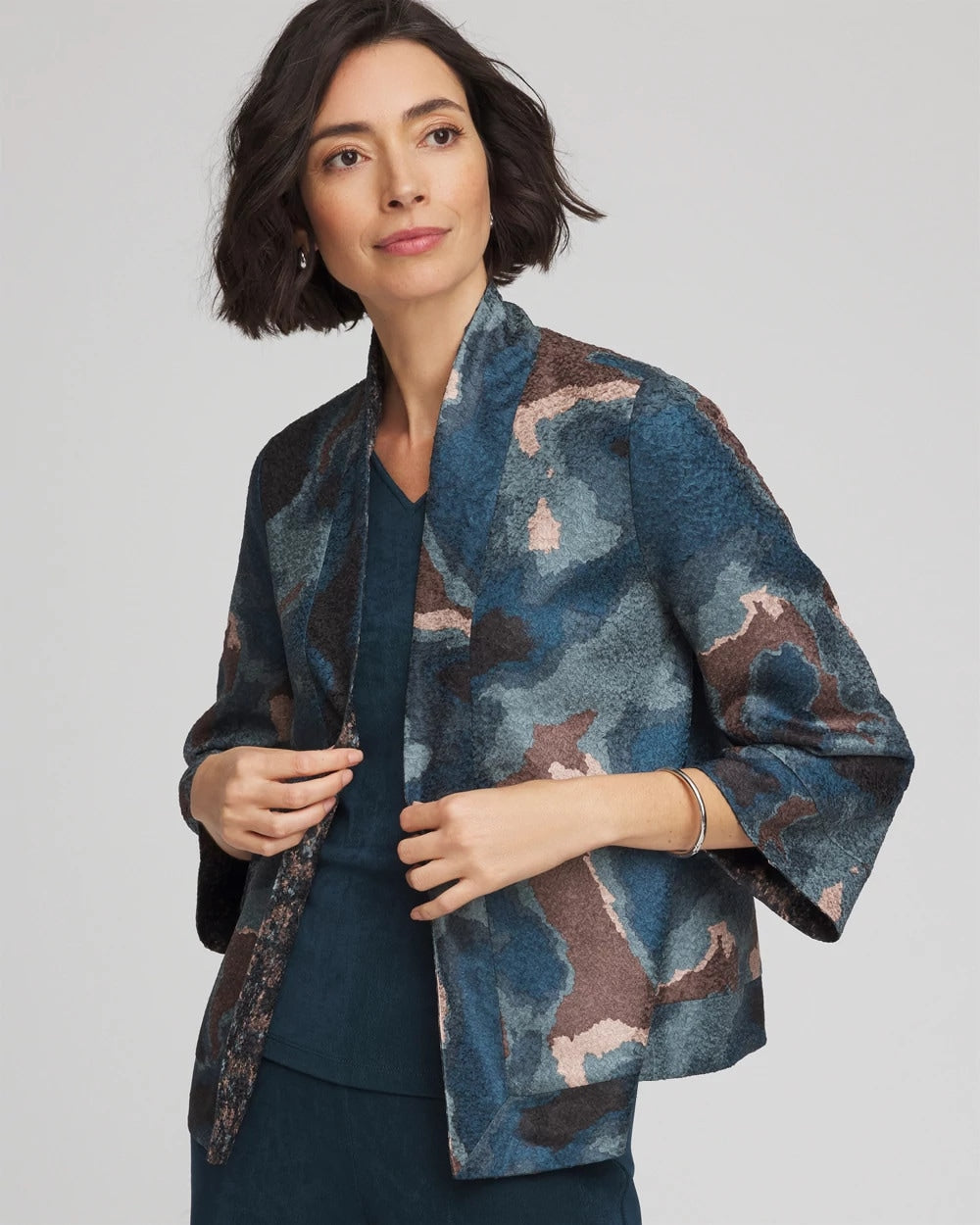 Chico's For Sale Teal Shadow Travelers™ Collection Crystal Crushed Reversible Jacket