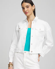 Chico's Discount Alabaster Embroidered Relaxed Denim Jacket