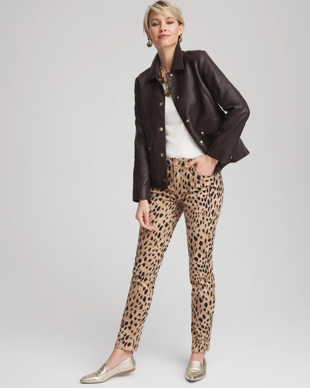 Chico's Sale Black Raisin Snap Front Faux Leather Jacket