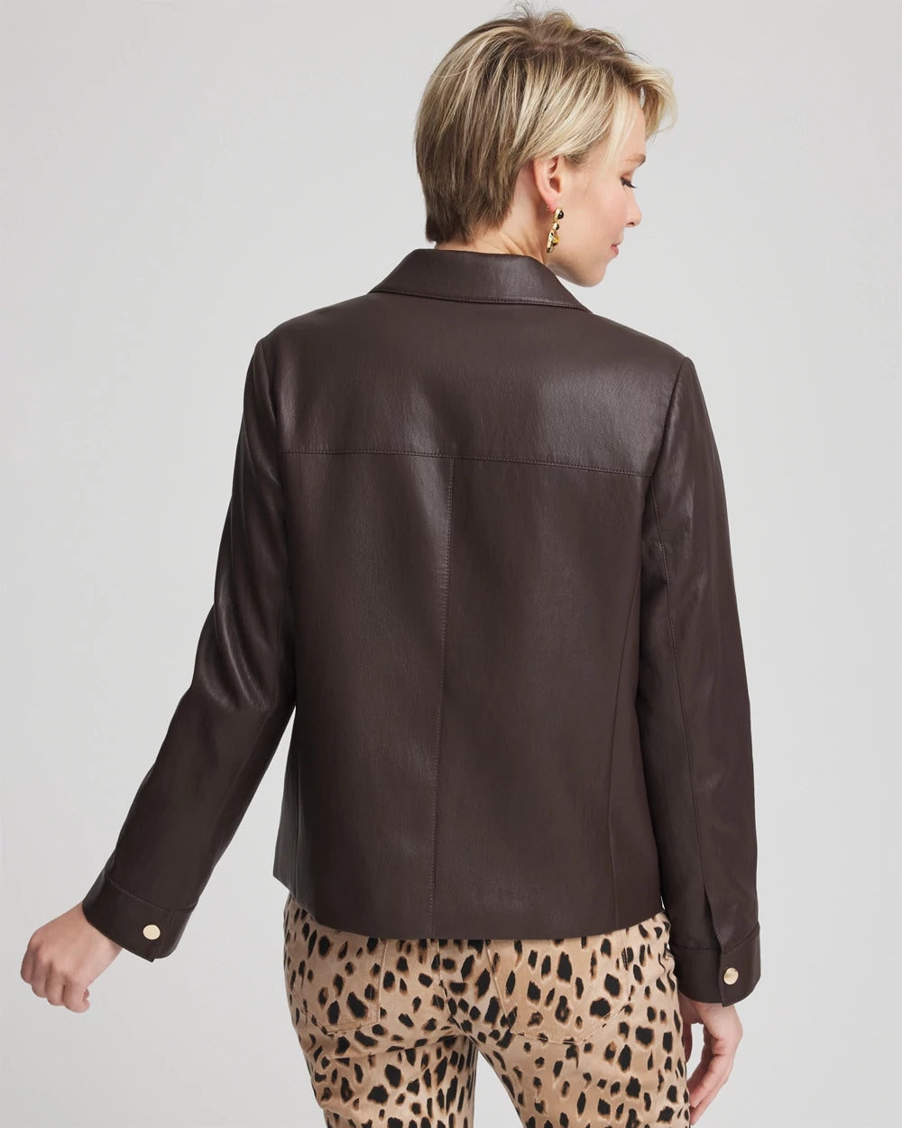 Chico's Sale Black Raisin Snap Front Faux Leather Jacket