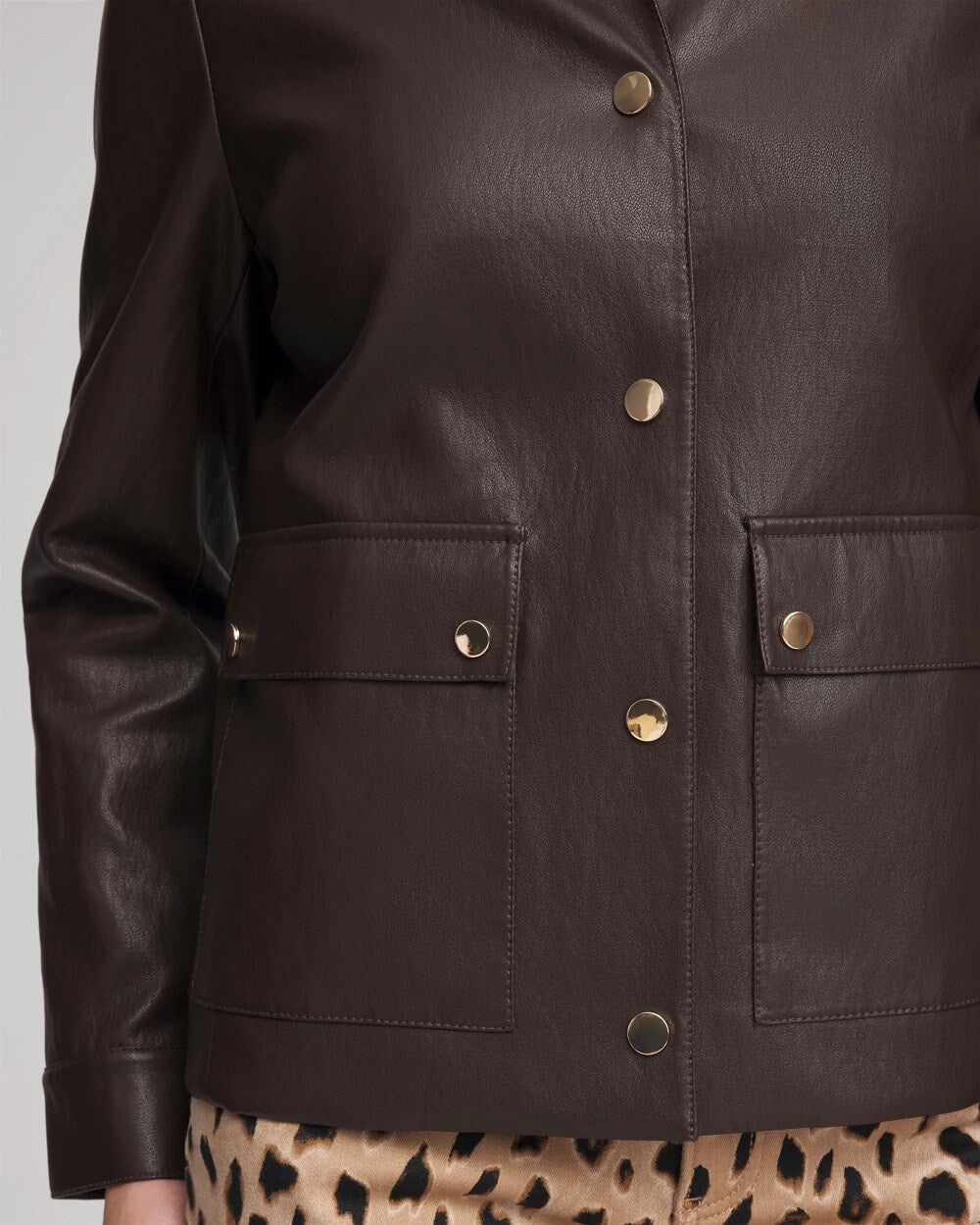 Chico's Sale Black Raisin Snap Front Faux Leather Jacket