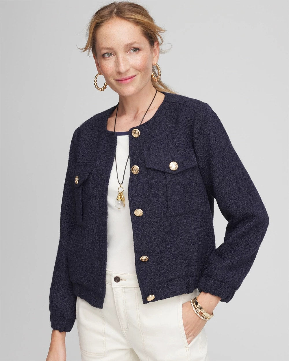 Chico's Outlet Midnight Waters Tweed Lady Jacket
