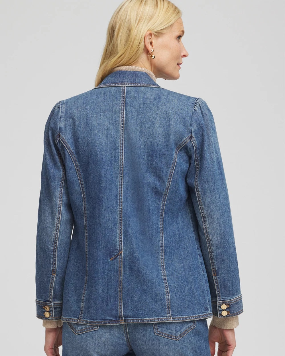 Chico's On Sale Kiruna Indigo Pearl Brooch Denim Blazer