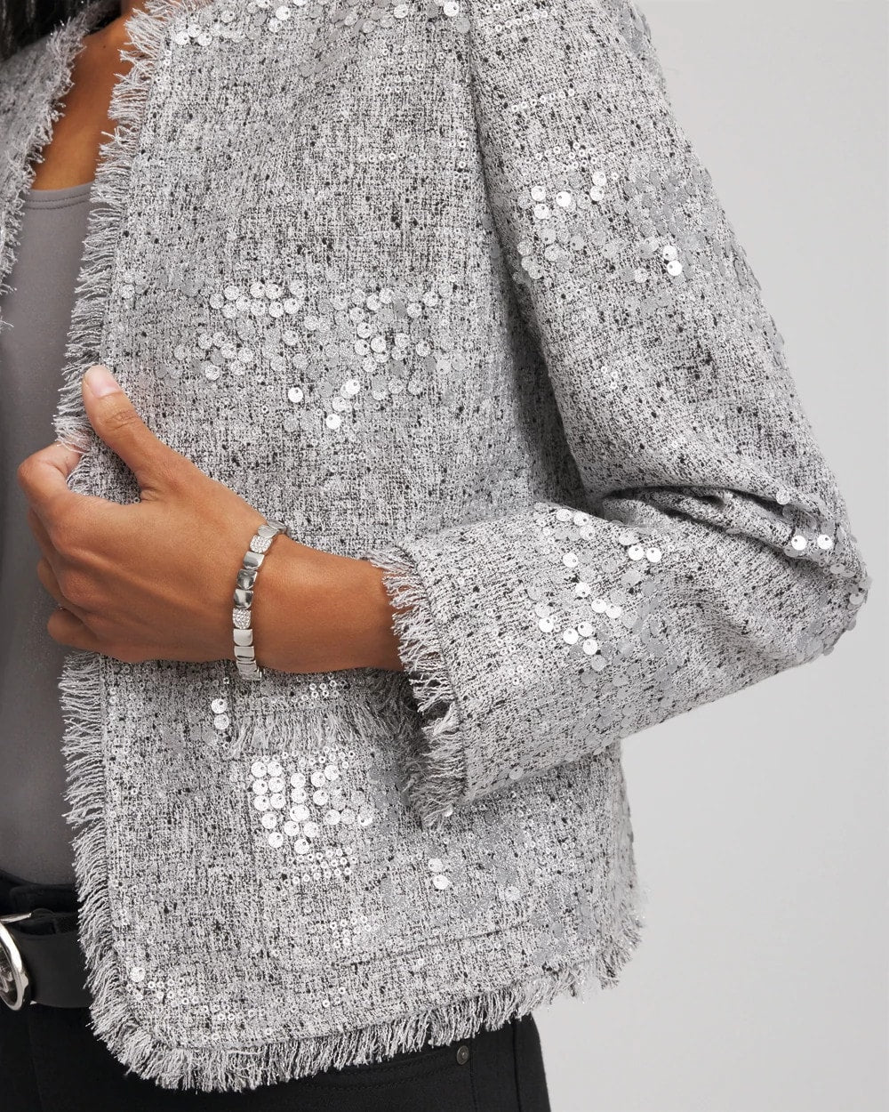 Chico's For Sale Silver Silver Sequins Tweed Jacket