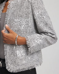 Chico's For Sale Silver Silver Sequins Tweed Jacket