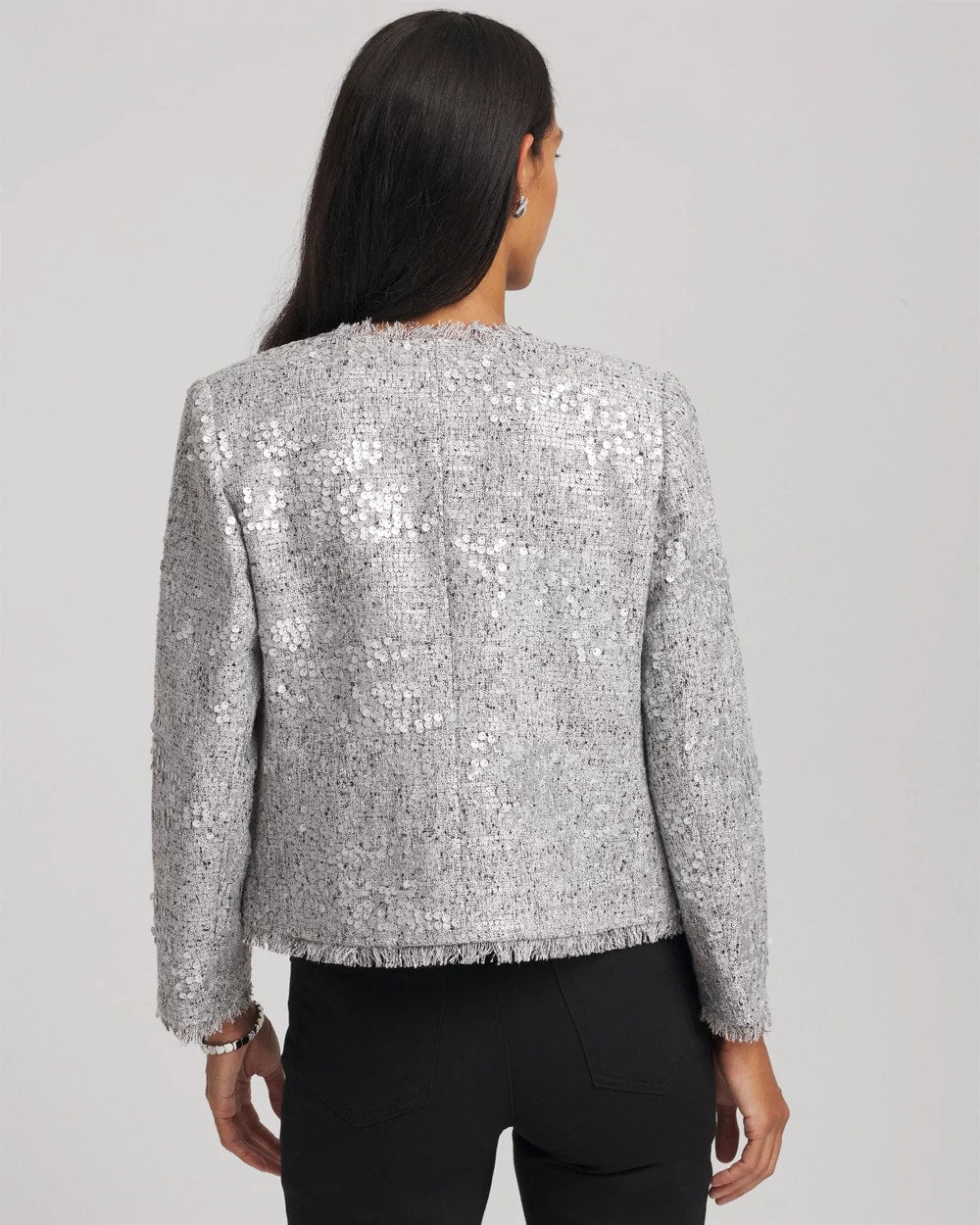 Chico's For Sale Silver Silver Sequins Tweed Jacket