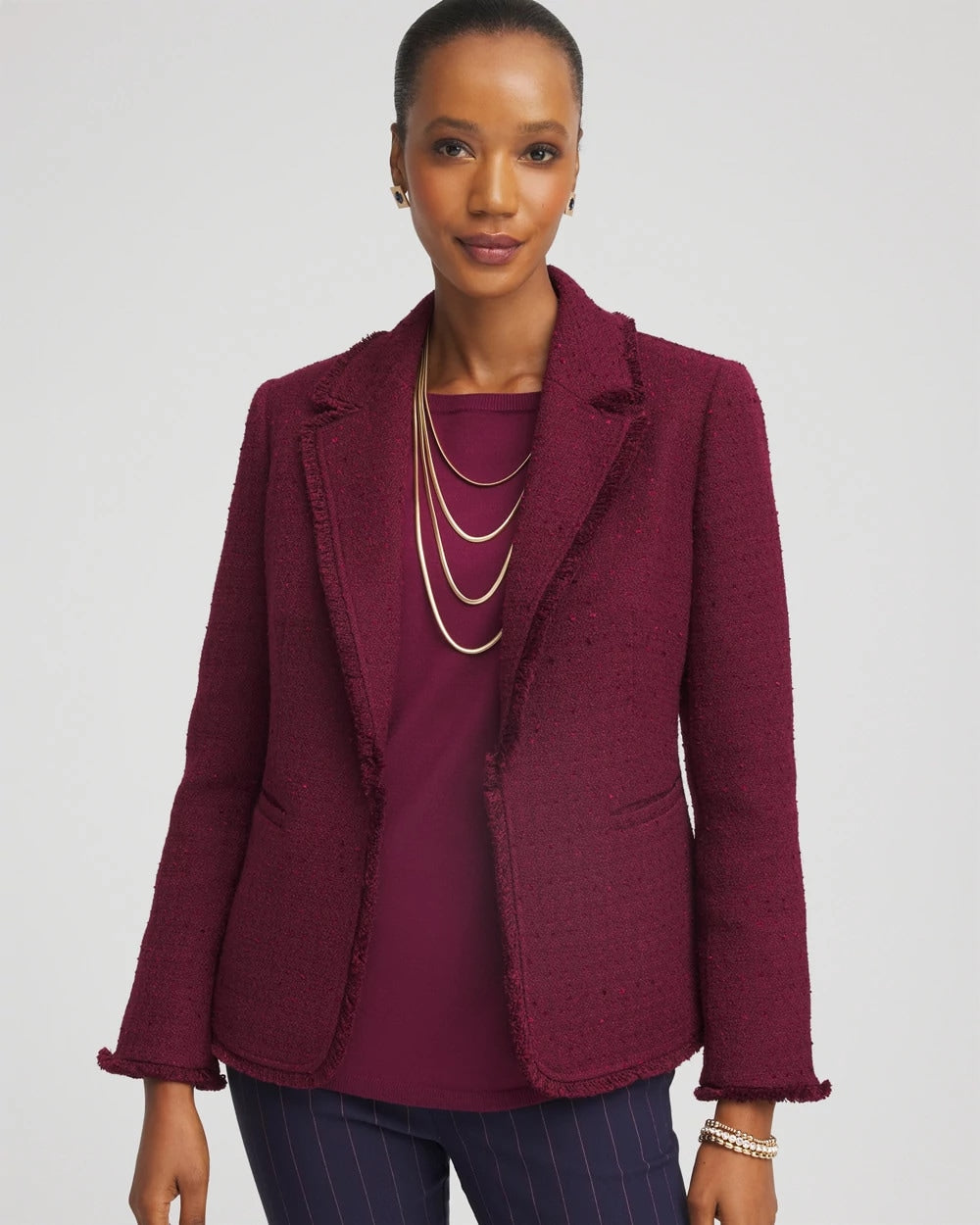 Chico's Online Deep Chianti Tweed Fringe Blazer