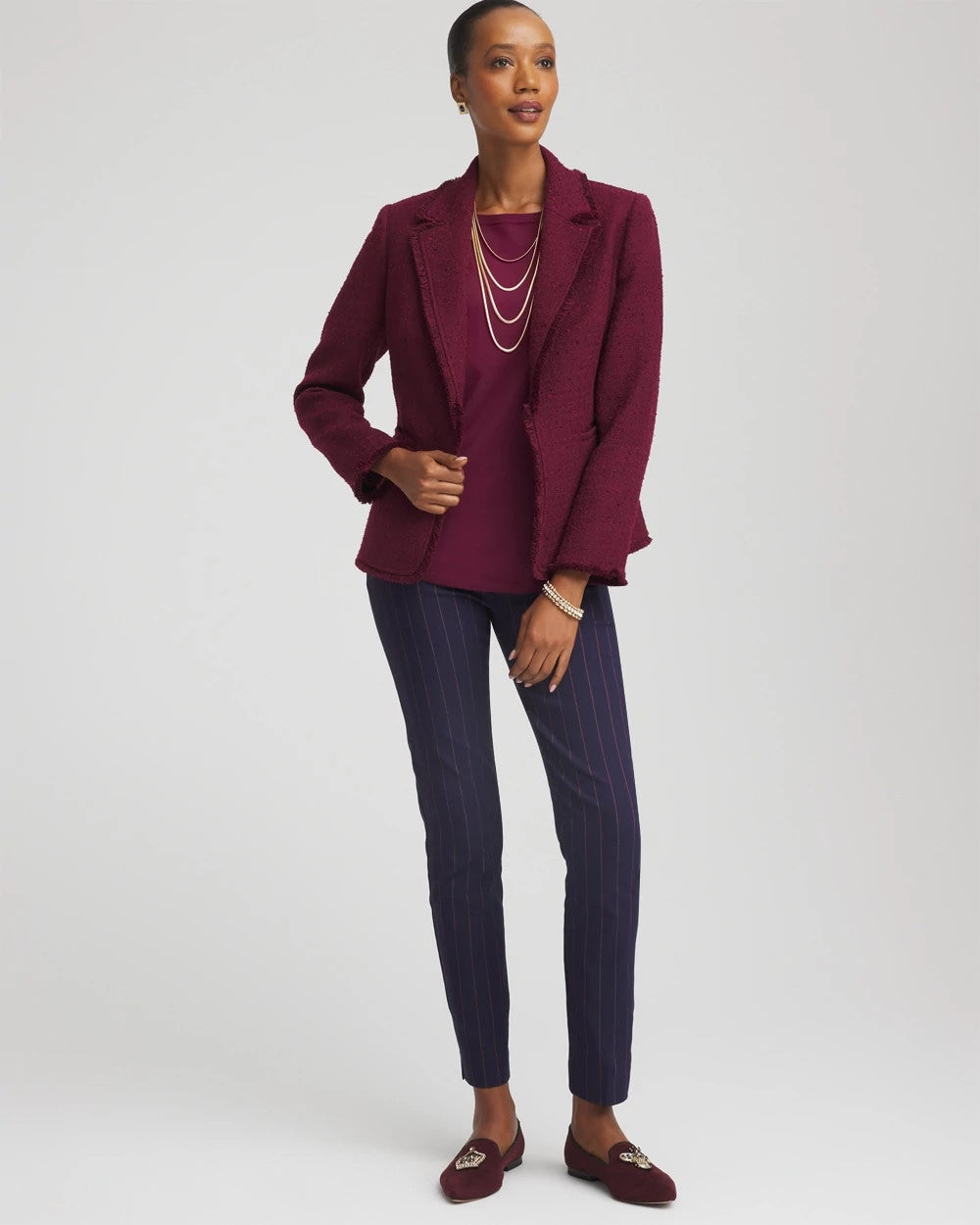 Chico's Online Deep Chianti Tweed Fringe Blazer
