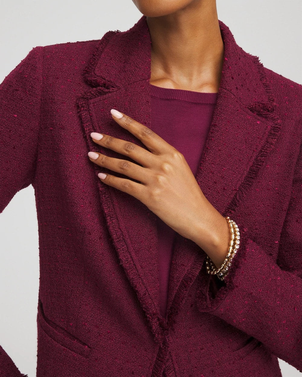 Chico's Online Deep Chianti Tweed Fringe Blazer