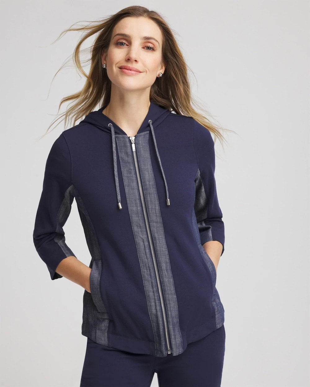 Chico's Discount Passport Blue Zenergy® French Terry & Chambray Jacket