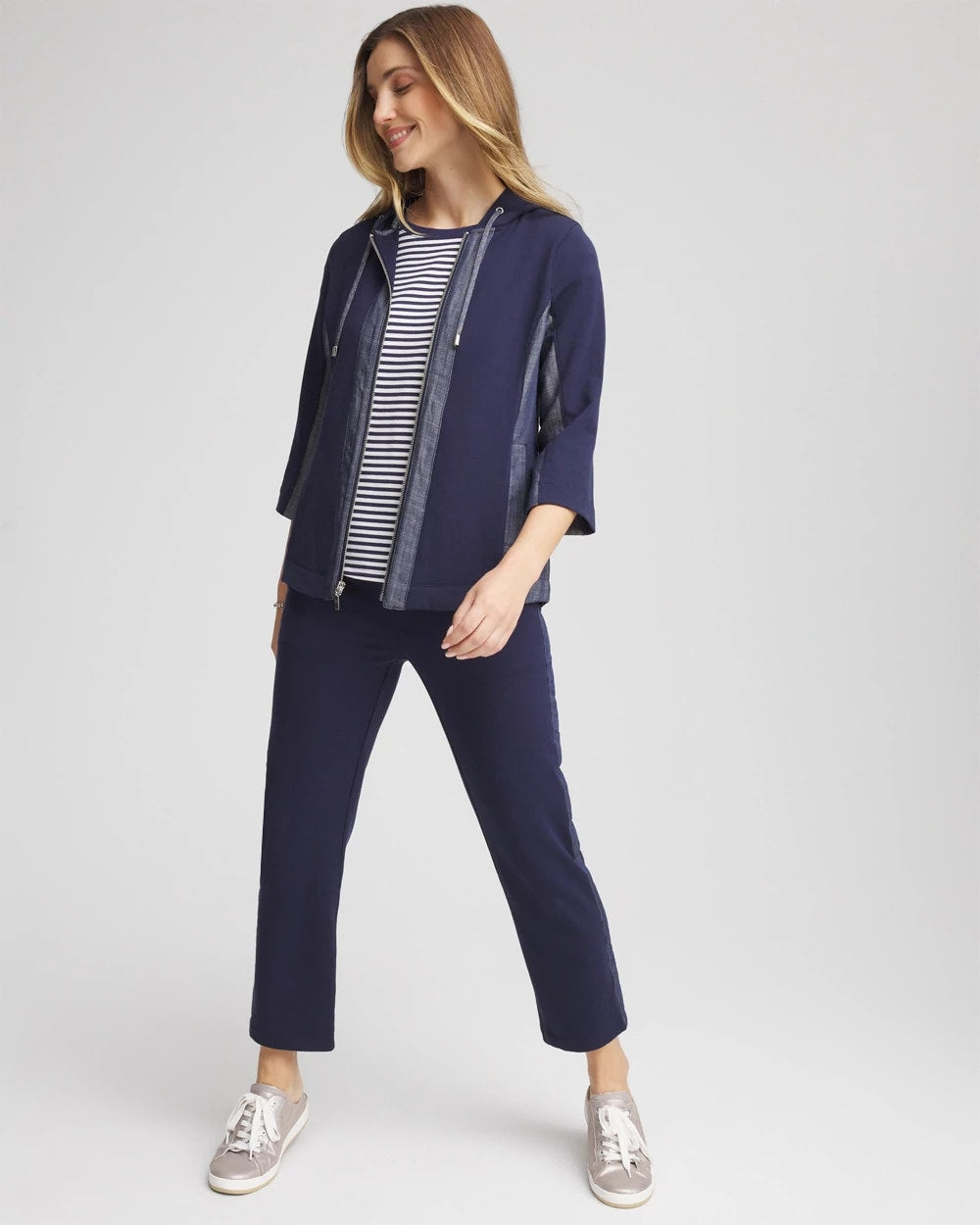 Chico's Discount Passport Blue Zenergy® French Terry & Chambray Jacket