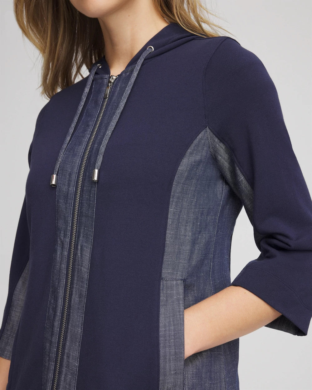 Chico's Discount Passport Blue Zenergy® French Terry & Chambray Jacket