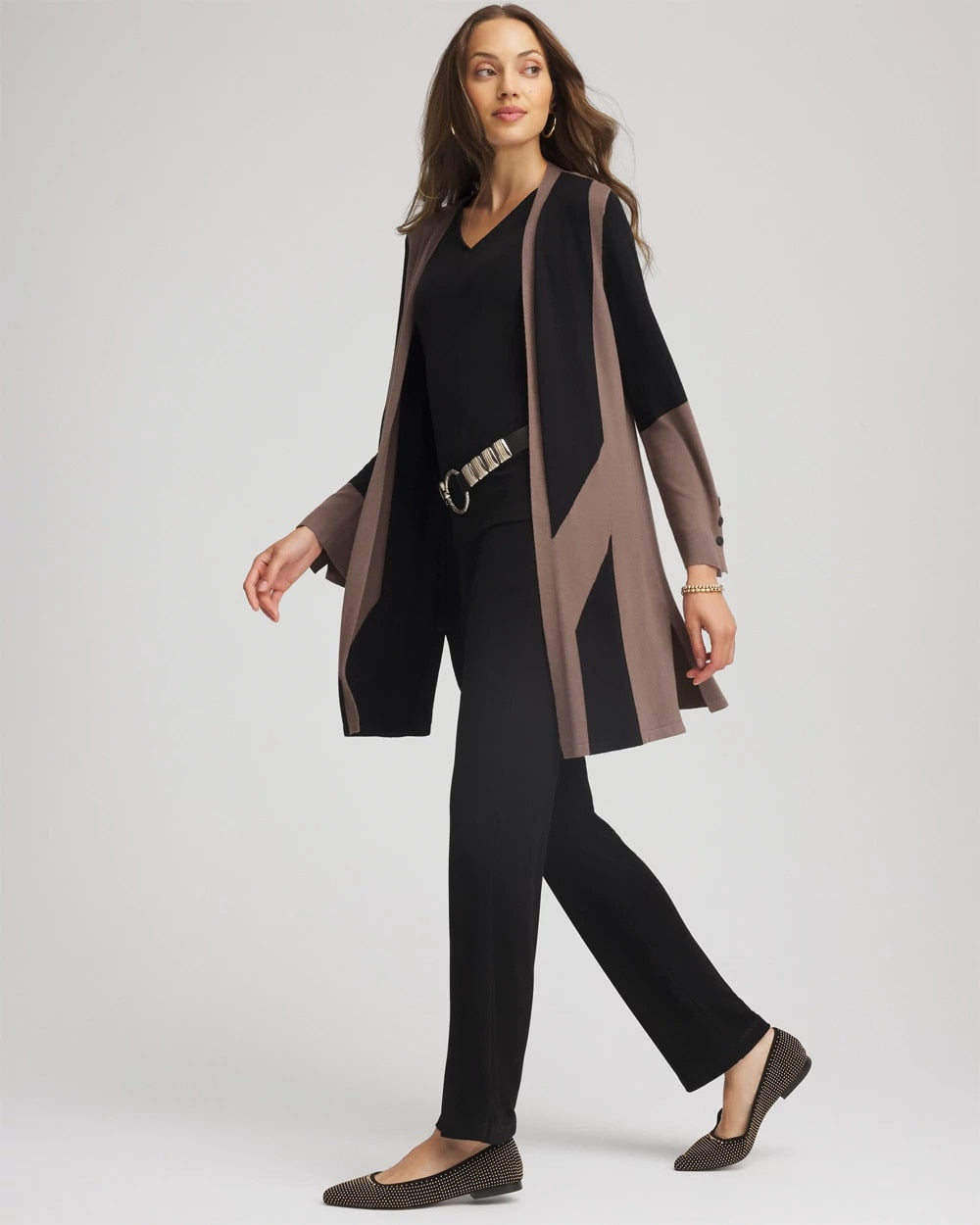 Chico's Outlet Deep Taupe Travelers™ Collection Colorblock Cardigan