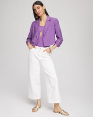 Chico's On Sale Plum Shade Cropped Ruched Sleeve Blazer