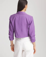 Chico's On Sale Plum Shade Cropped Ruched Sleeve Blazer
