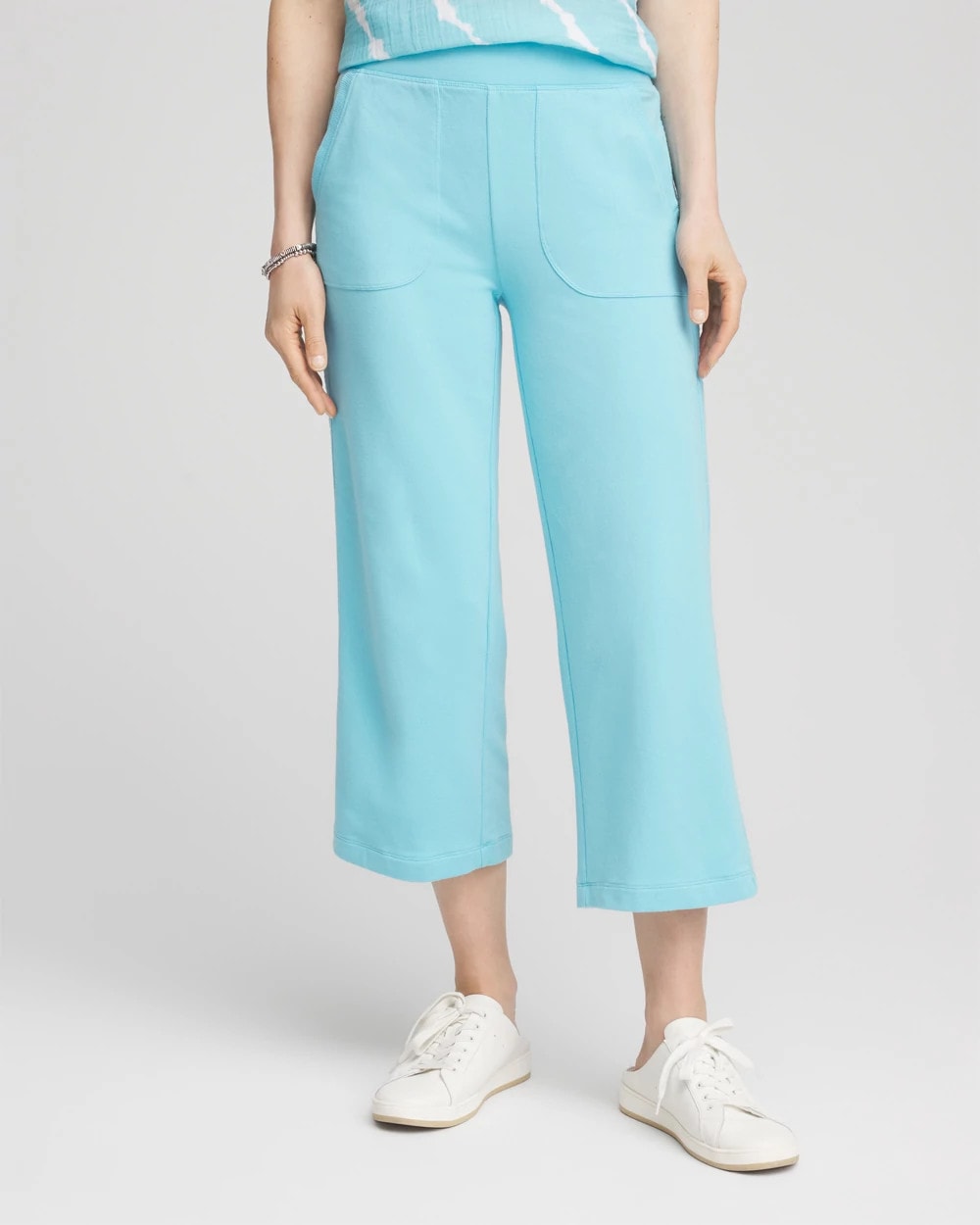 Chico's Online Paradiso Blue Zenergy® French Terry Gauze-Inset Cropped Pants