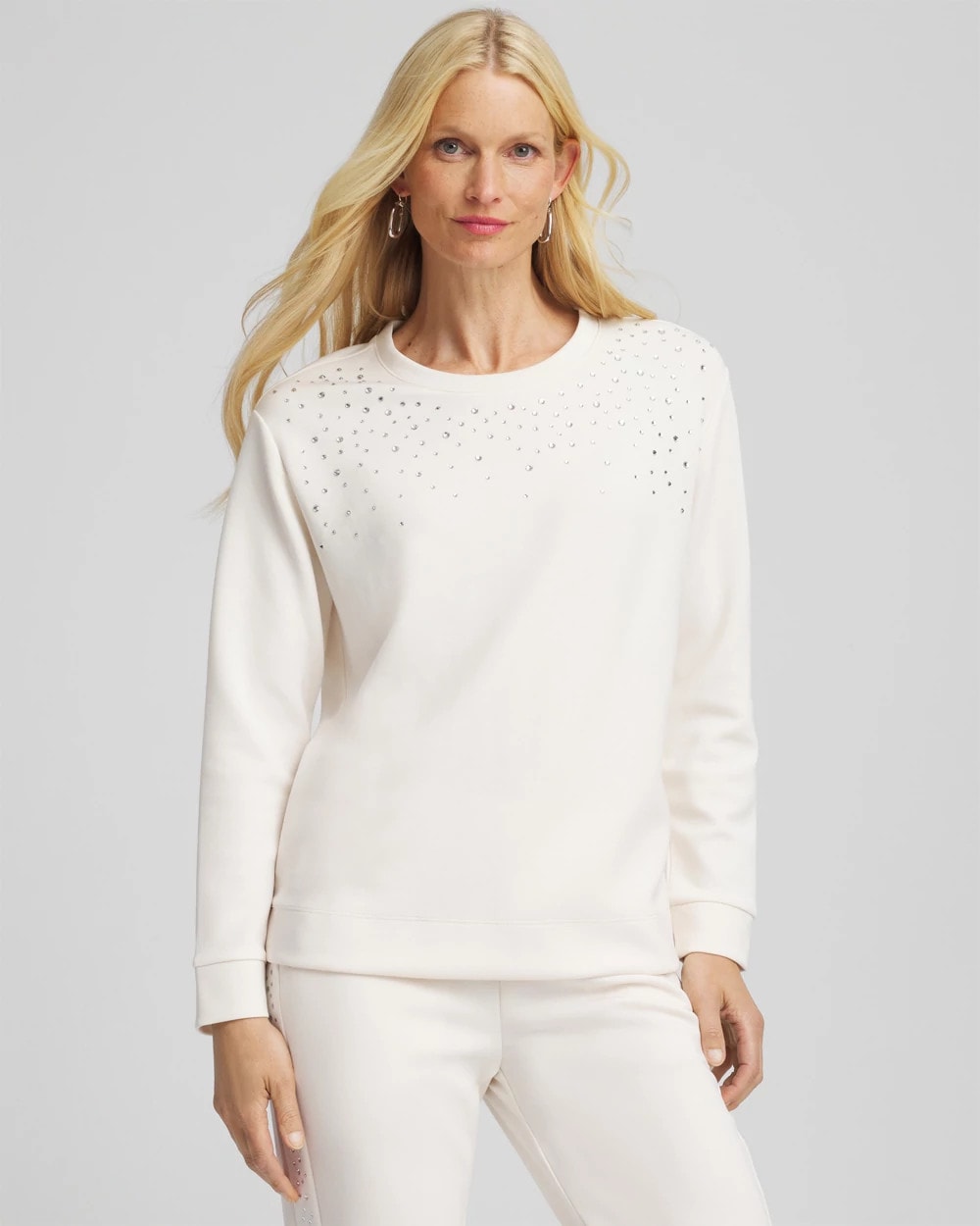 Chico's Sale English Cream Zenergy® Rhinestone Pullover Top