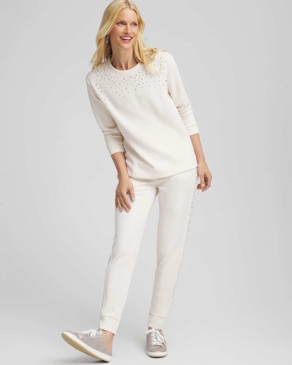 Chico's Sale English Cream Zenergy® Rhinestone Pullover Top