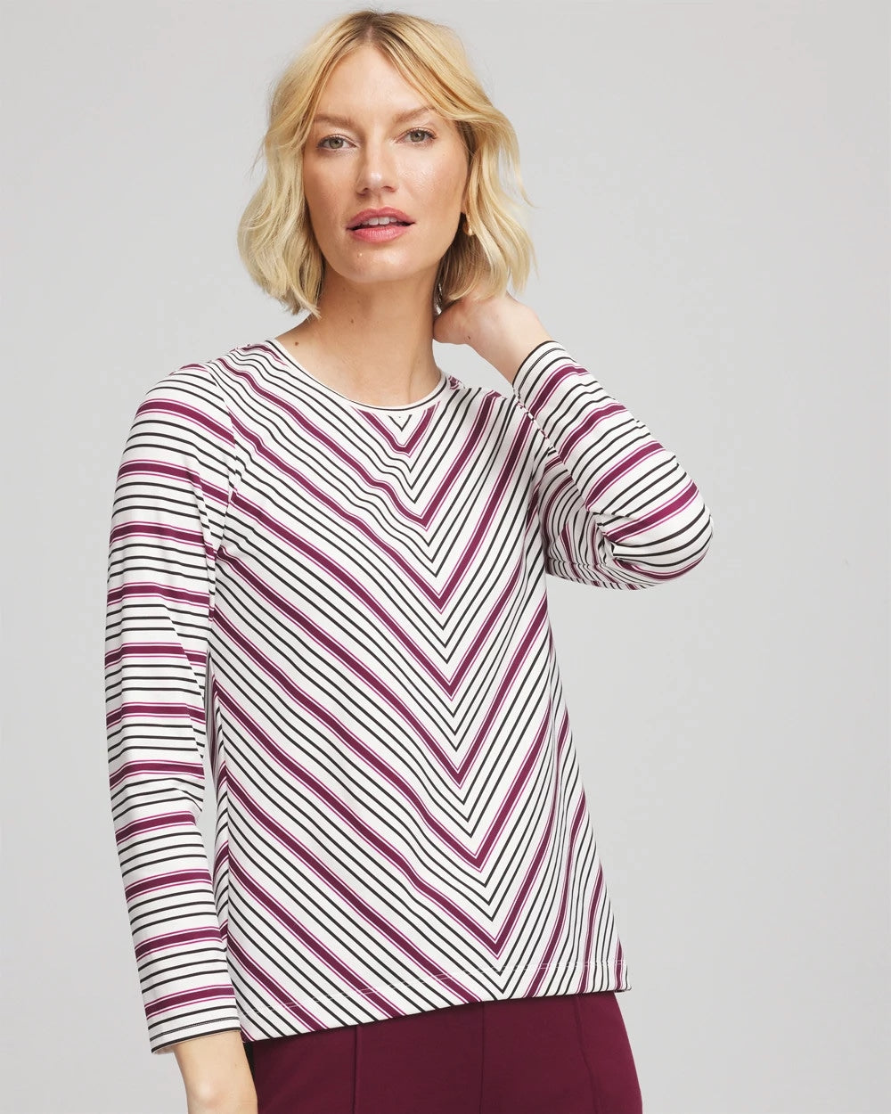 Chico's Outlet Deep Chianti Zenergy® Soft Brushed Striped Top