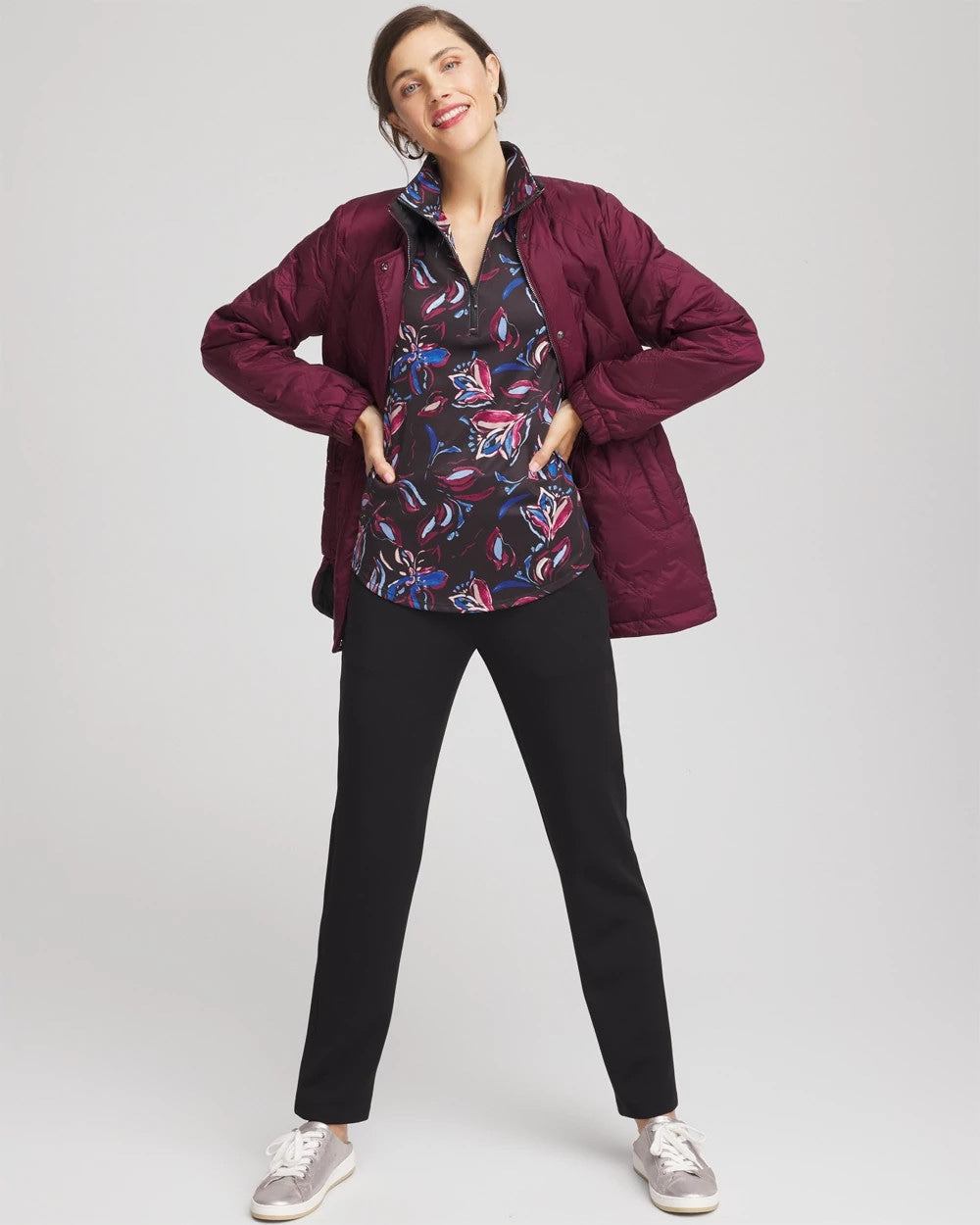 Chico's For Sale Deep Chianti Zenergy® UPF Floral Half-Zip Pullover Top