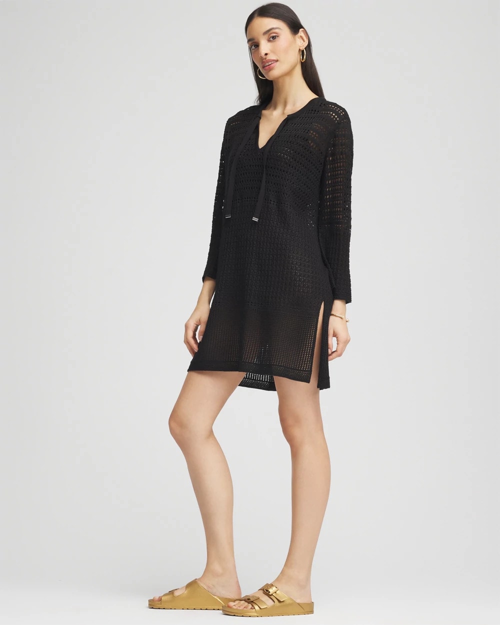 Chico's Discount Black Chico's Tie-Front Beach Swimsuit Cover-Up
