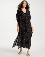 Chico's Online Black/Neutral Printed Kaftan Swim Cover-Up