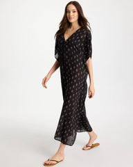 Chico's Online Black/Neutral Printed Kaftan Swim Cover-Up