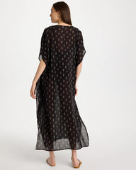 Chico's Online Black/Neutral Printed Kaftan Swim Cover-Up
