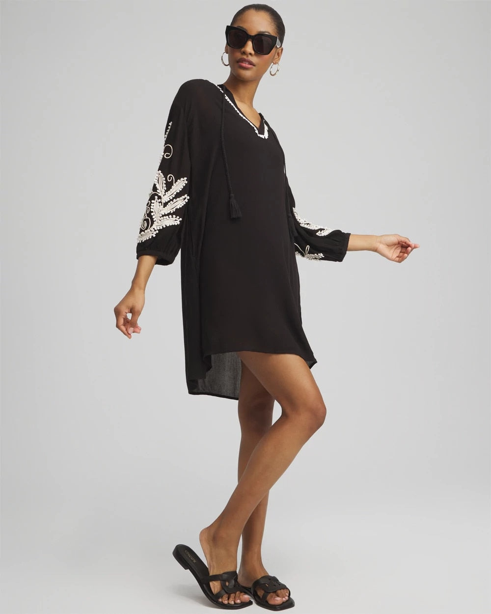 Chico's Online Black Embroidered Coverup Dress