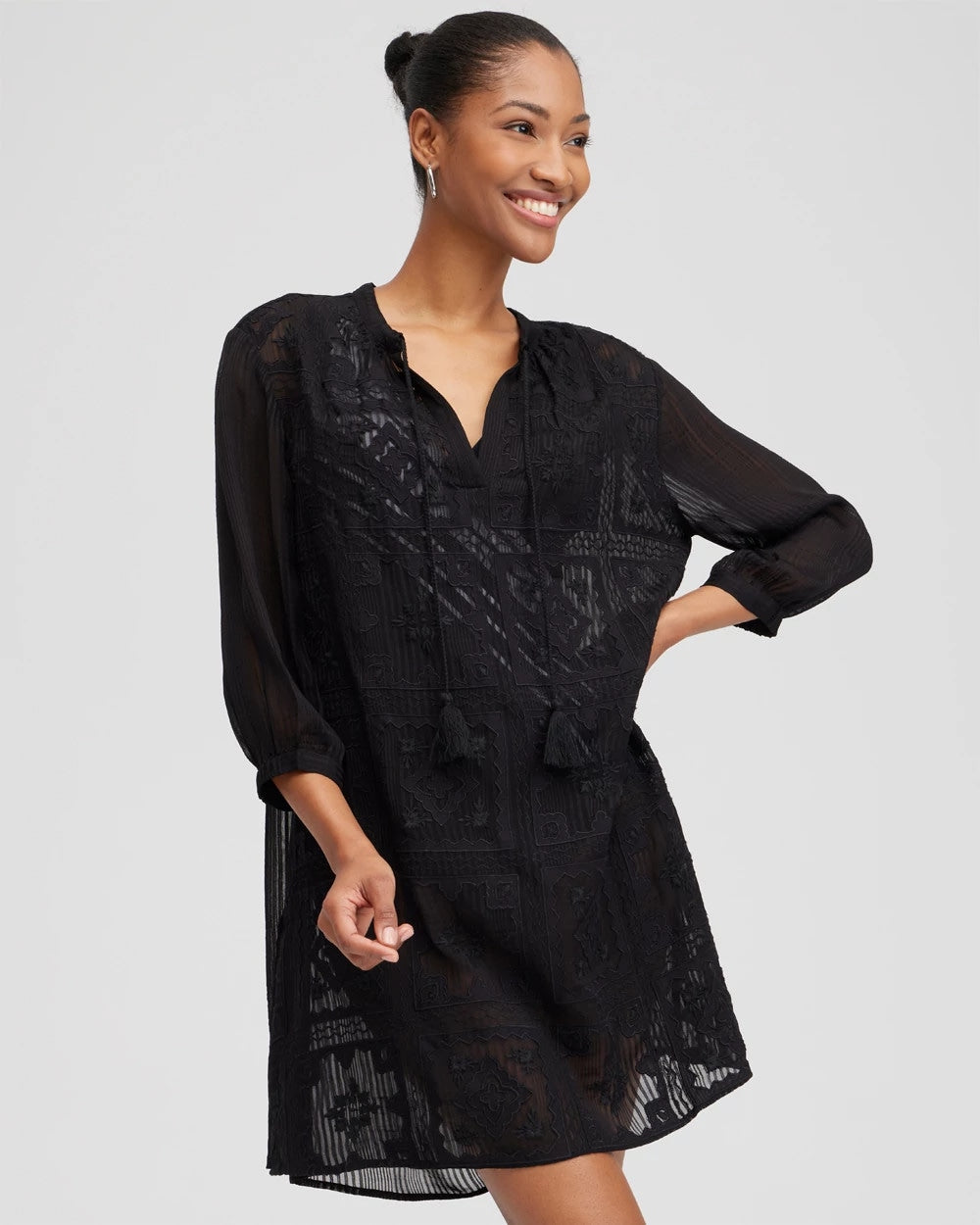 Chico's Discount Black Embroidered Swim Dress Coverup