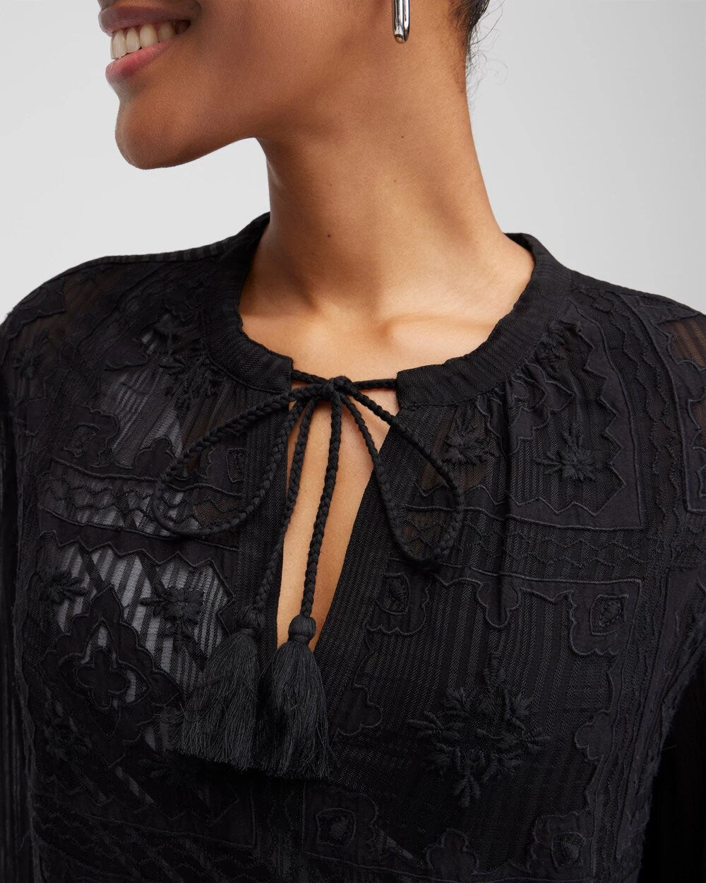 Chico's Discount Black Embroidered Swim Dress Coverup