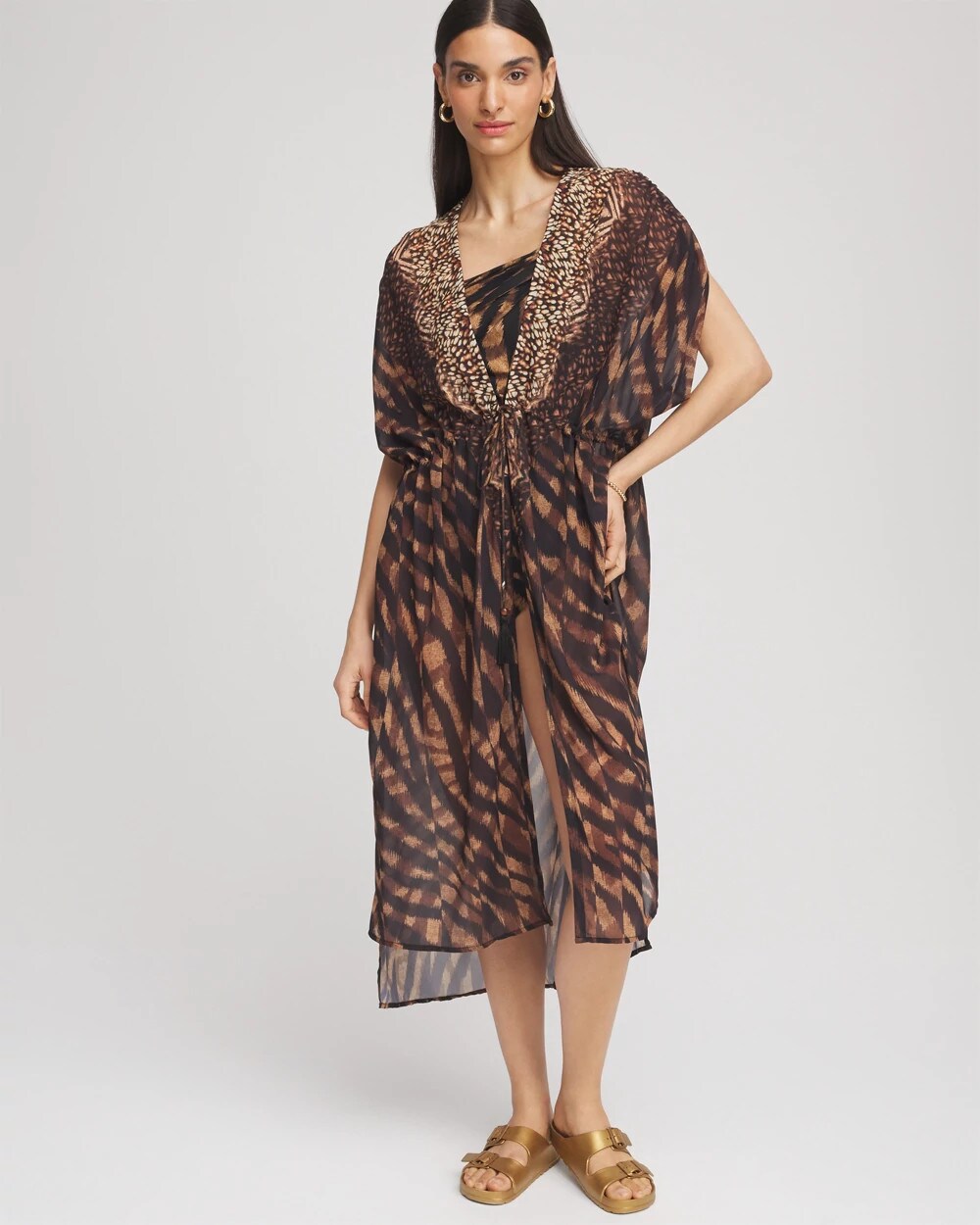 Chico's Sale Black/Brown Miraclesuit® Raya De Safari Kimono Cover-Up