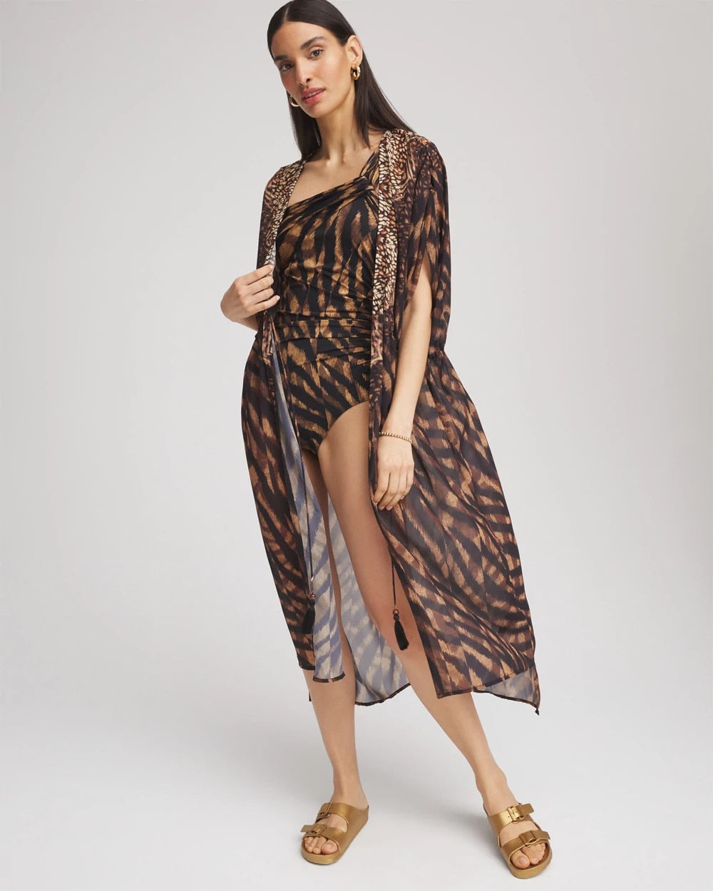Chico's Sale Black/Brown Miraclesuit® Raya De Safari Kimono Cover-Up