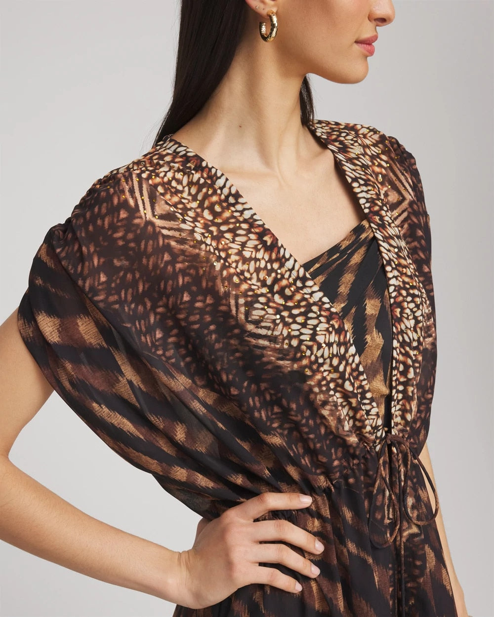 Chico's Sale Black/Brown Miraclesuit® Raya De Safari Kimono Cover-Up