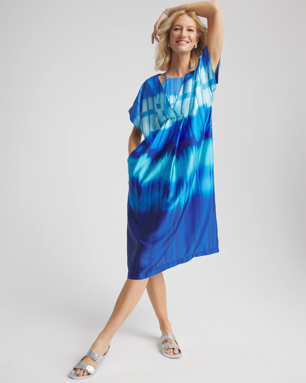 Chico's Outlet Blue Multi Gottex Golden Hour V-Neck Dress Cover-Up