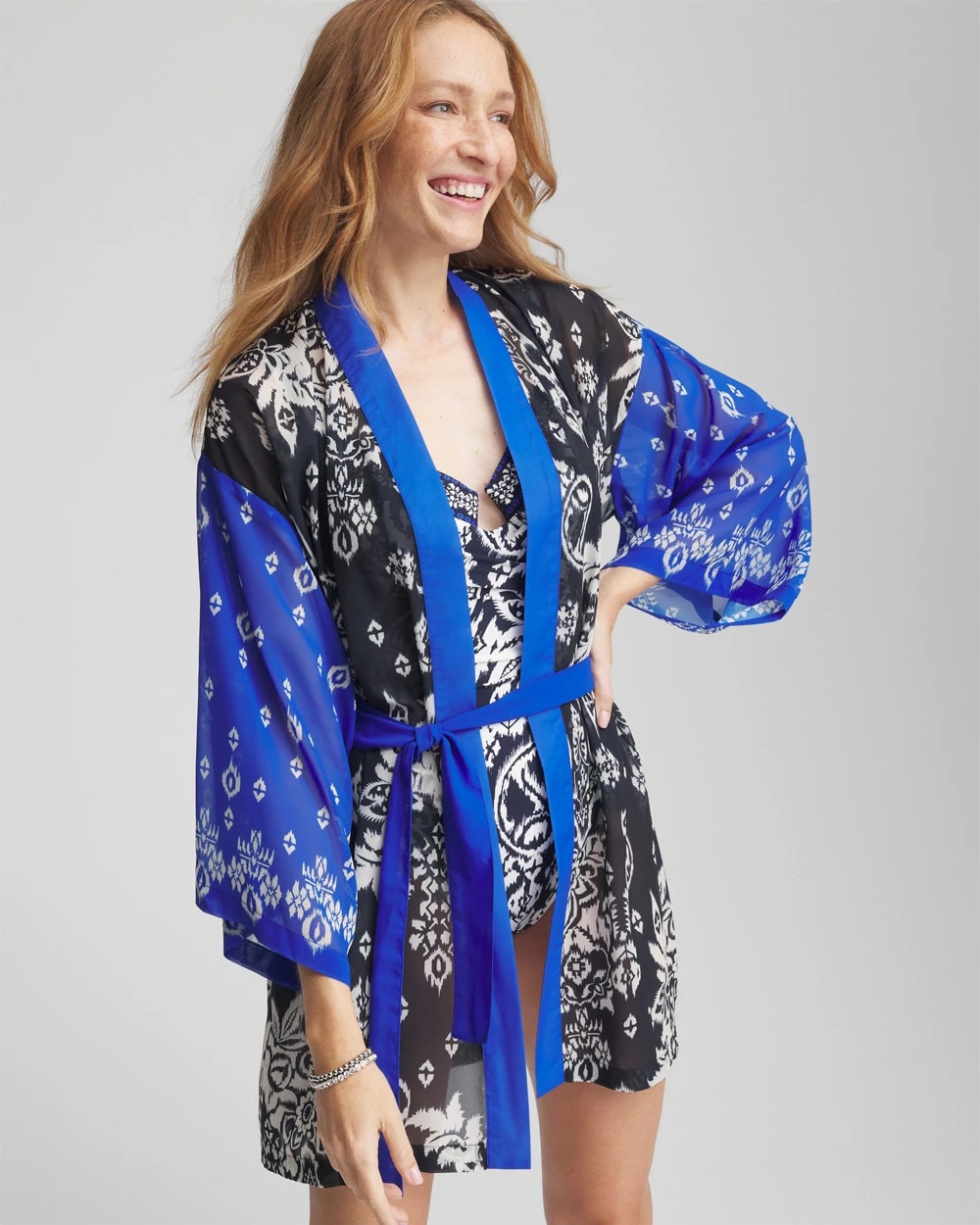 Chico's Online Midnight And White Miraclesuit® Talavera Kimono
