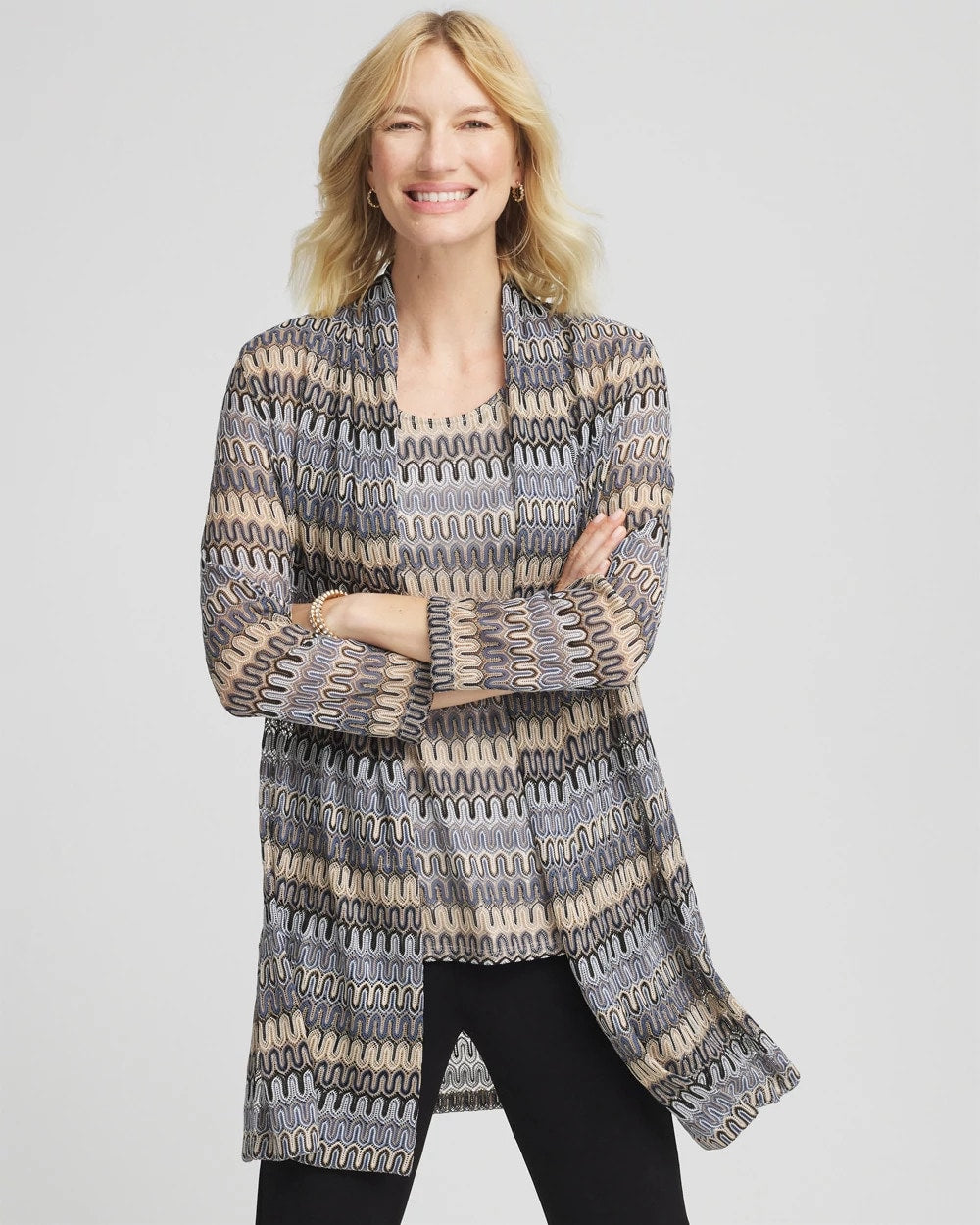 Chico's Outlet Canyon Blue Travelers™ Knit Chevron Open-Front Cardigan