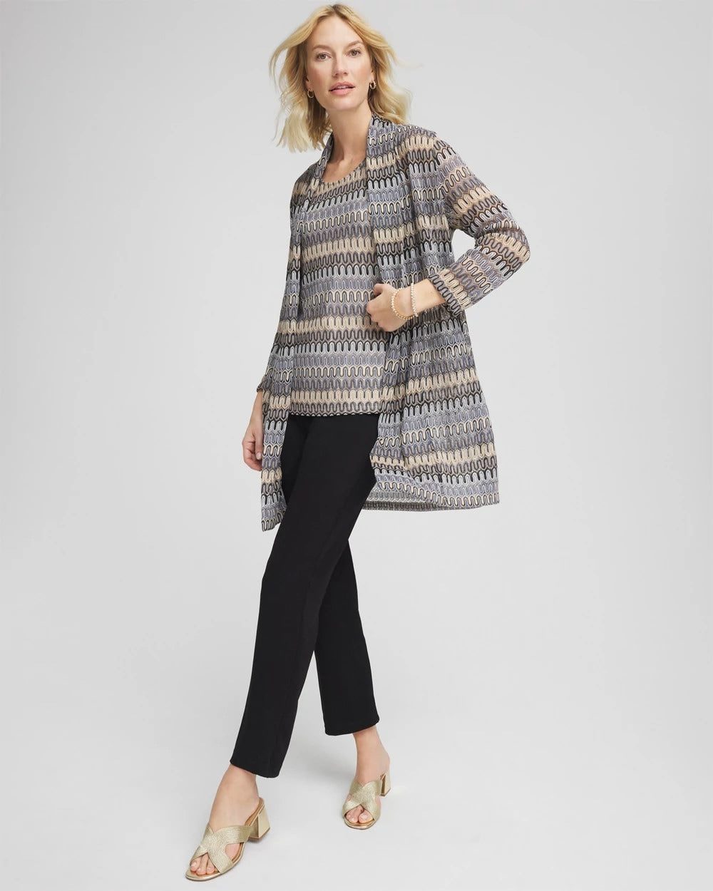 Chico's Outlet Canyon Blue Travelers™ Knit Chevron Open-Front Cardigan