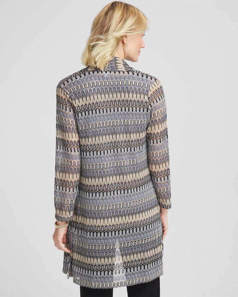 Chico's Outlet Canyon Blue Travelers™ Knit Chevron Open-Front Cardigan