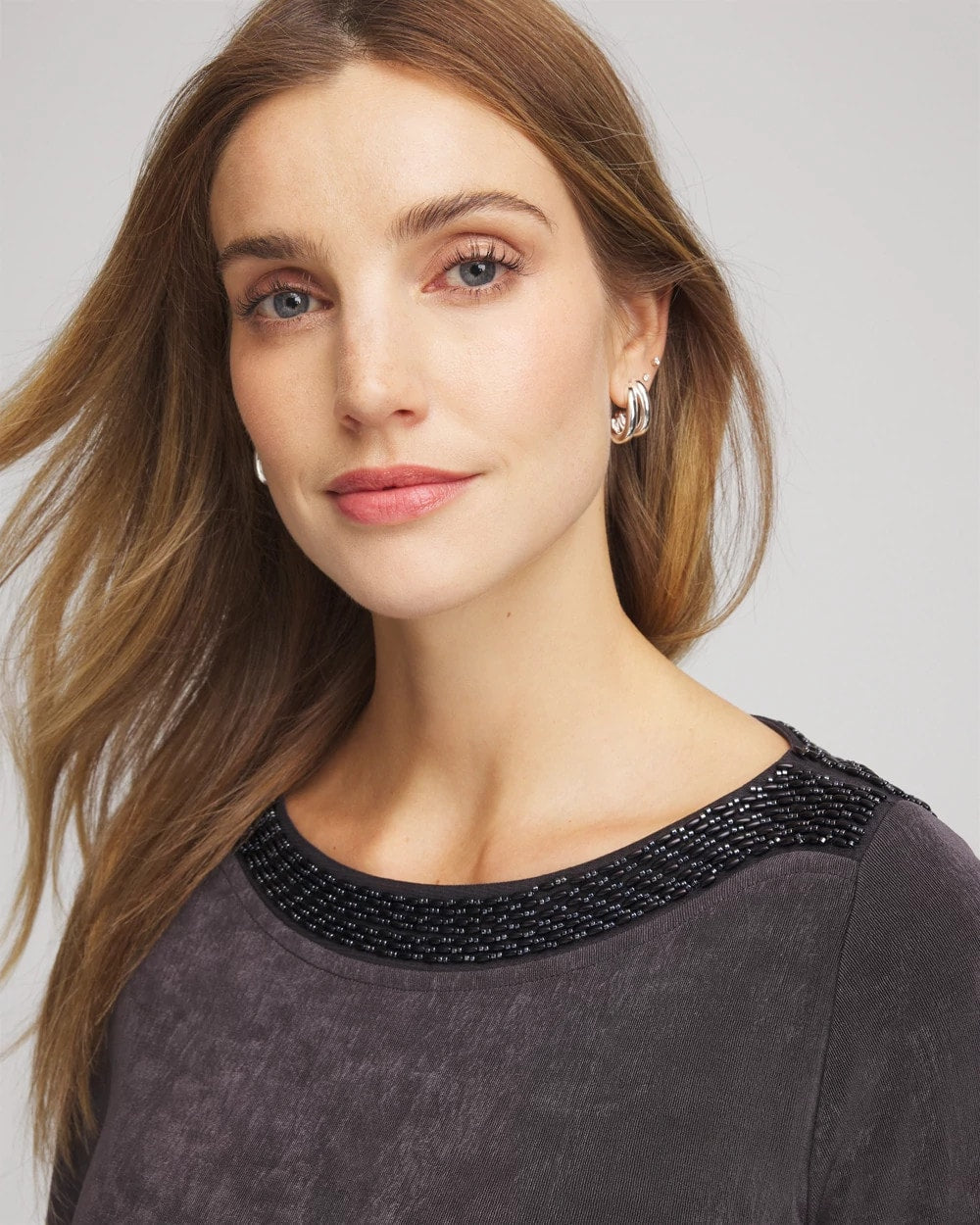 Chico's For Sale Serene Gray Travelers™ Koia Pearl Beaded Tunic