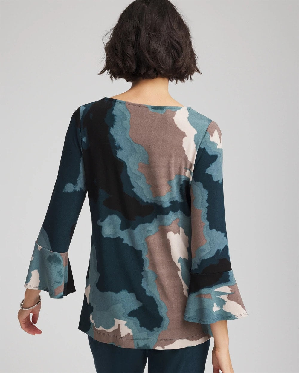 Chico's Discount Teal Shadow Travelers™ Crystal Flounce Sleeve Tunic